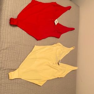 Red and Yellow Body suit thongs.